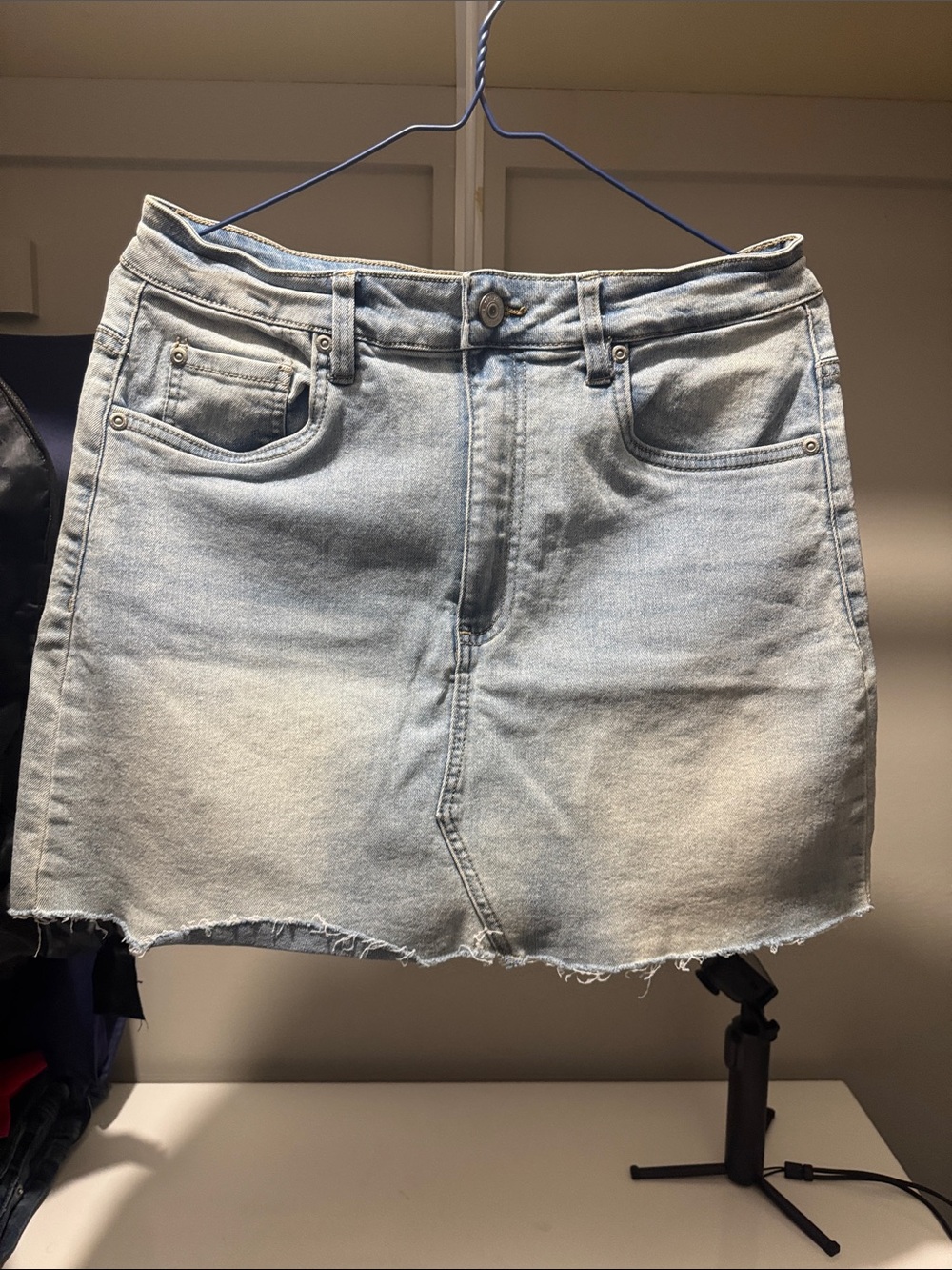 Light Blue Denim Mini Skirt - Women's Classic Casual Stretchable